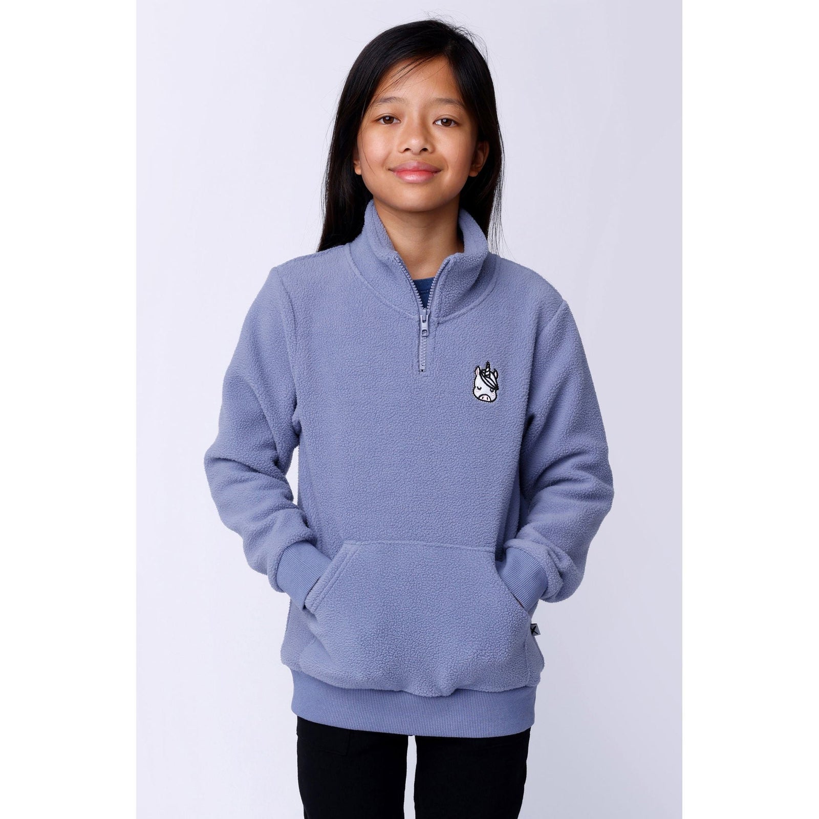 Teddy Half Zip Crew - Cornflower