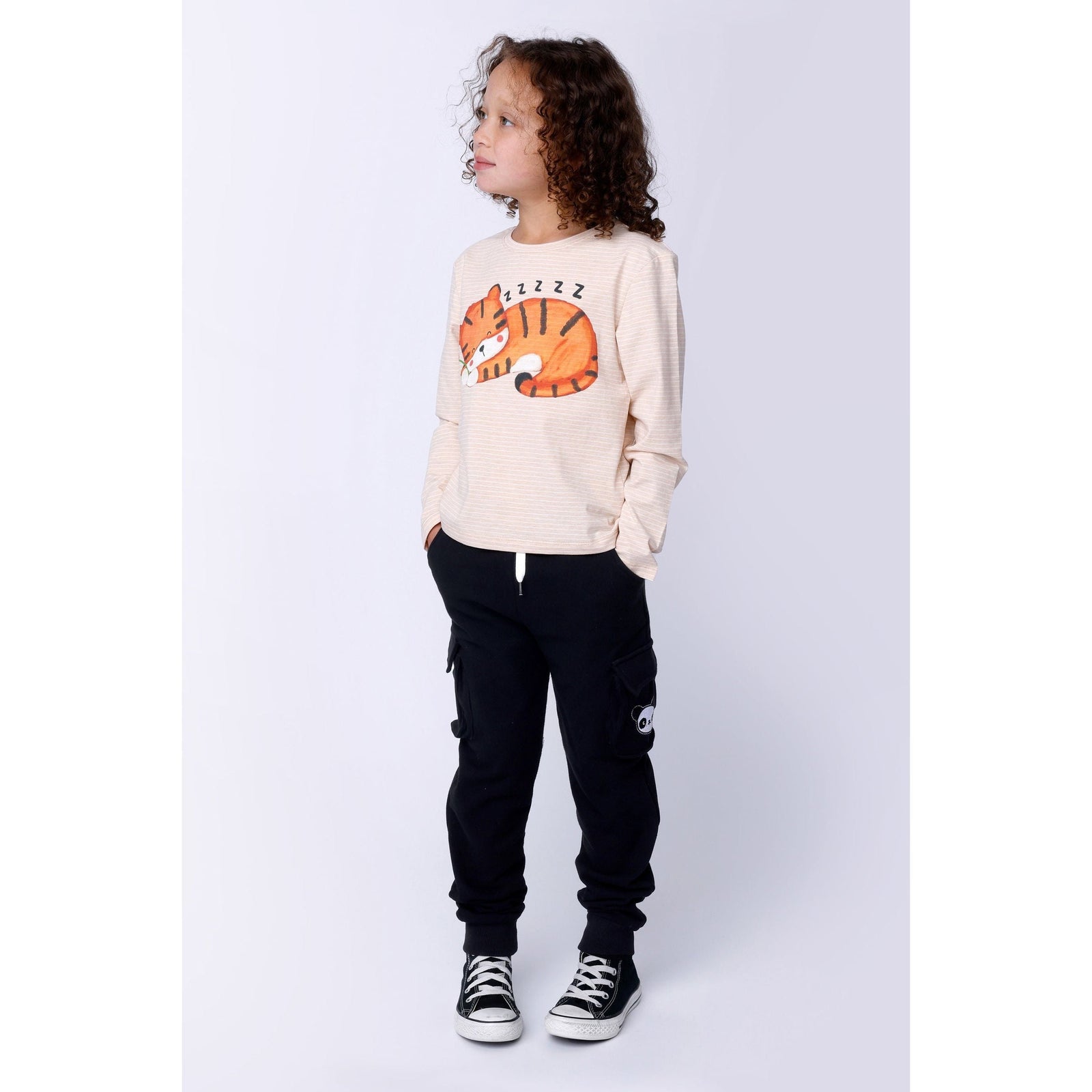 Sleepy Tiger Tee - Cream Stripe