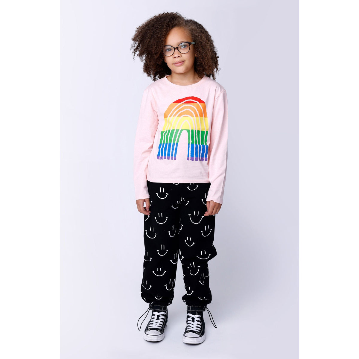 Stripey Rainbow Tee - Pink Marle