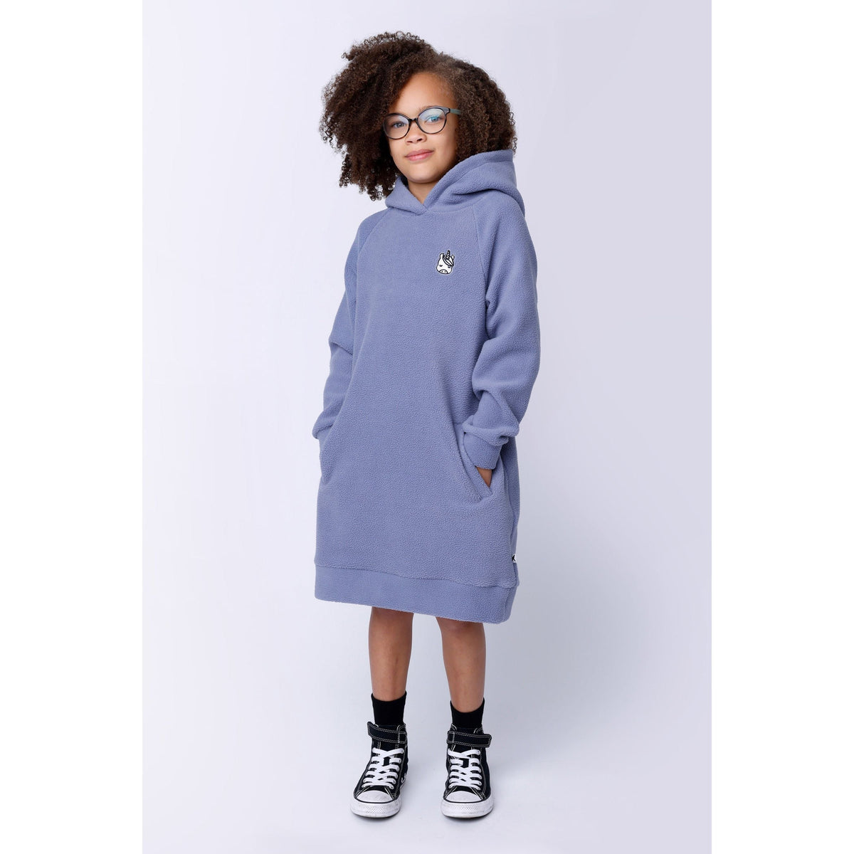 Teddy Hoodie Dress - Cornflower