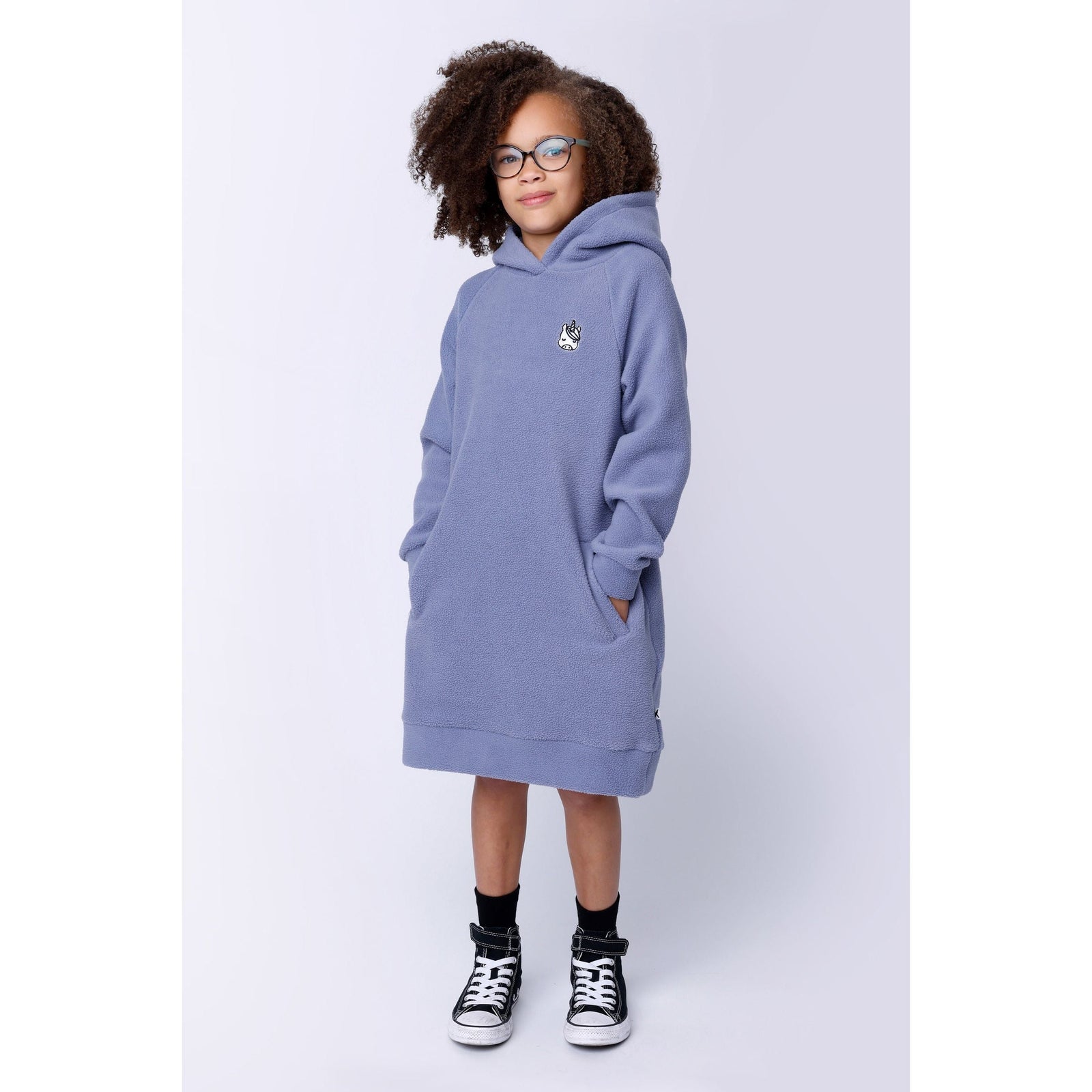 Teddy Hoodie Dress - Cornflower