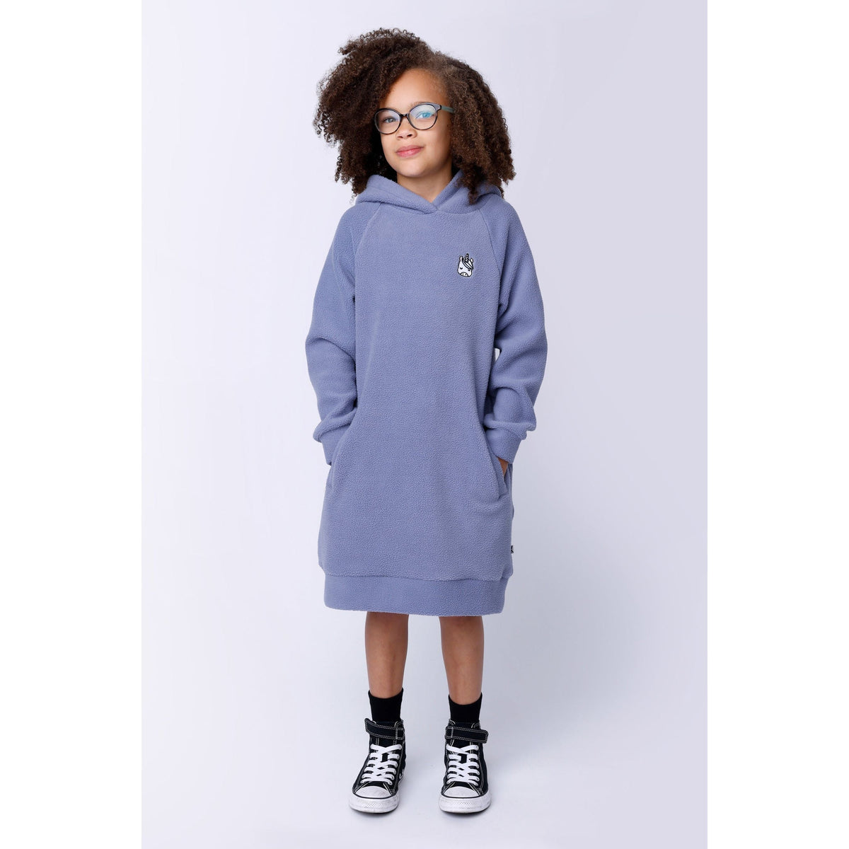 Teddy Hoodie Dress - Cornflower