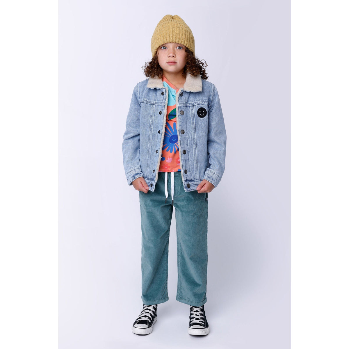 Happy Face Denim Bomber - Blue Denim