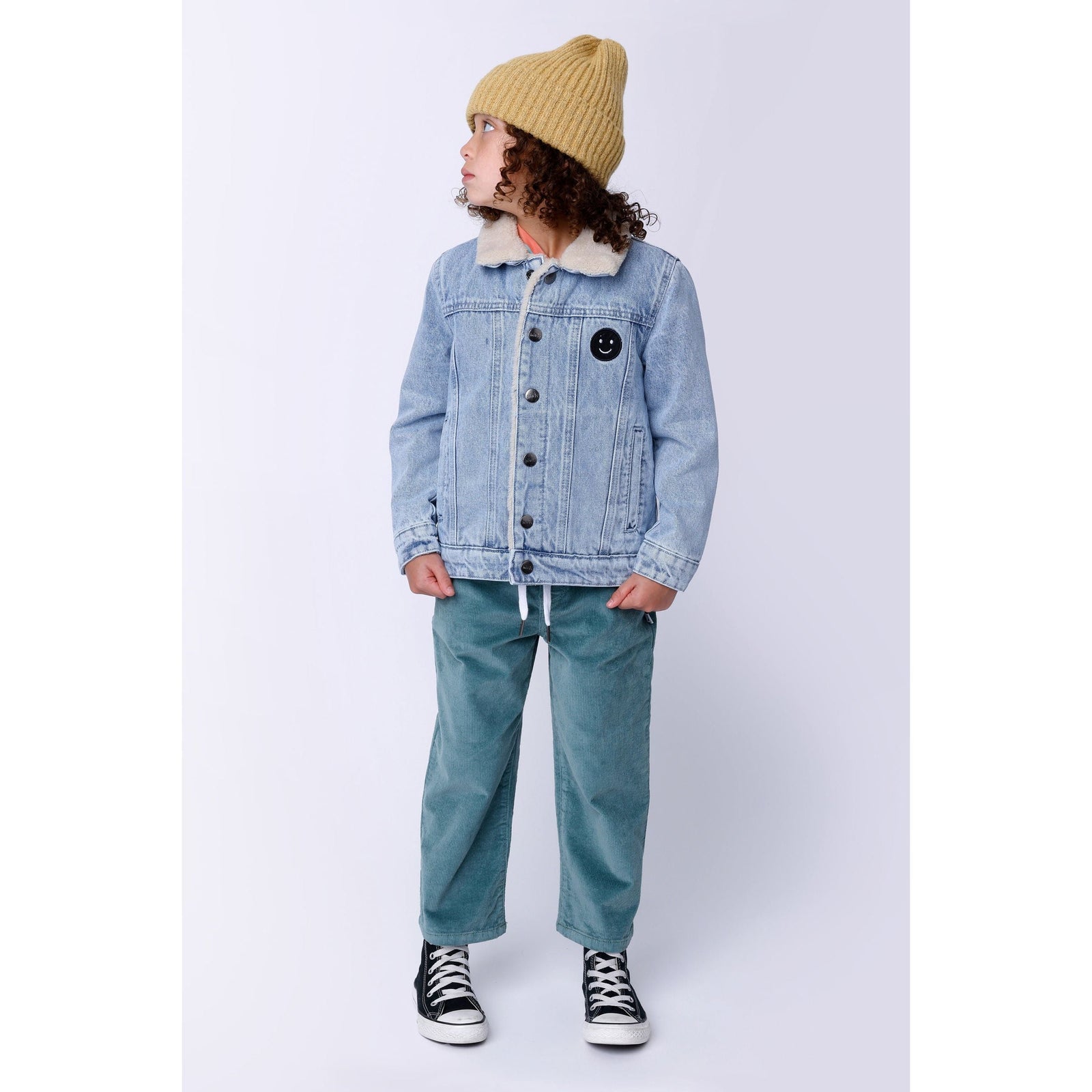 Happy Face Denim Bomber - Blue Denim