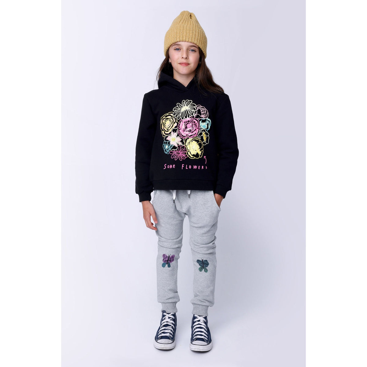 Butterfly Knee Furry Trackies - Grey Marle