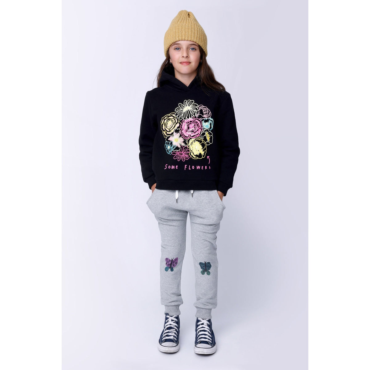 Butterfly Knee Furry Trackies - Grey Marle