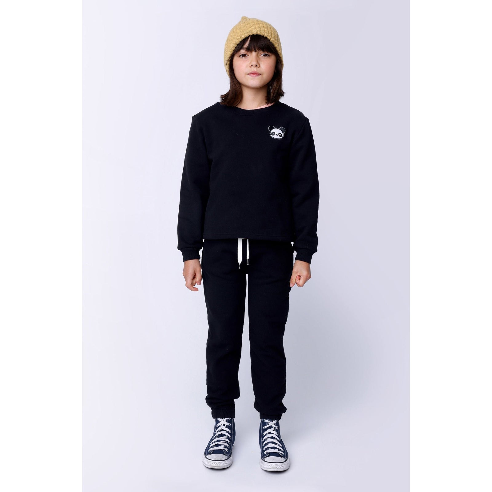 Furry Gathered Cuff Trackies - Black