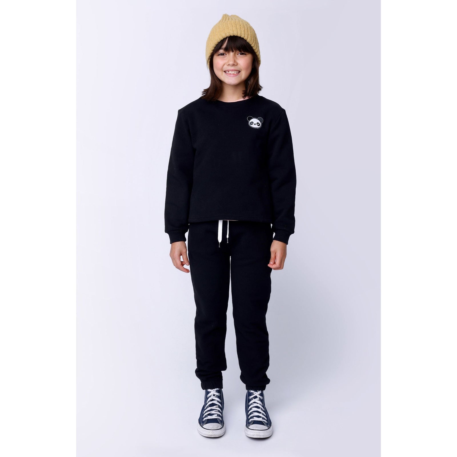 Furry Gathered Cuff Trackies - Black