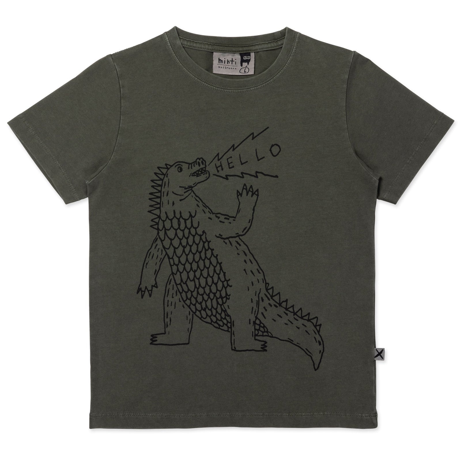 Friendly Godzilla Tee- Olive Wash
