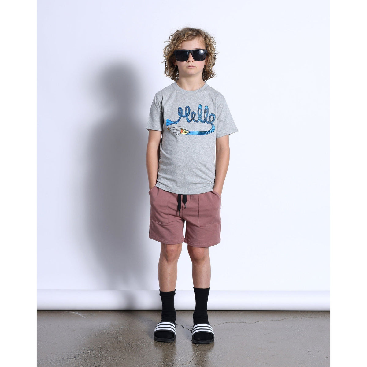 Hello Rocket Tee- Grey Marle