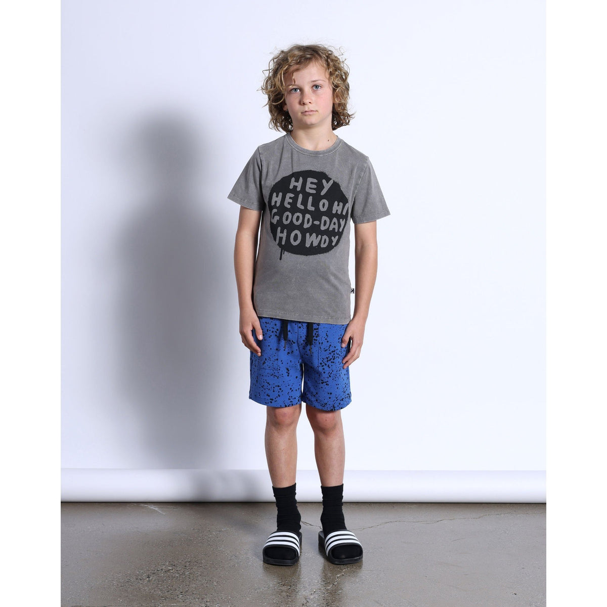 Hey Hello Tee- Grey Wash