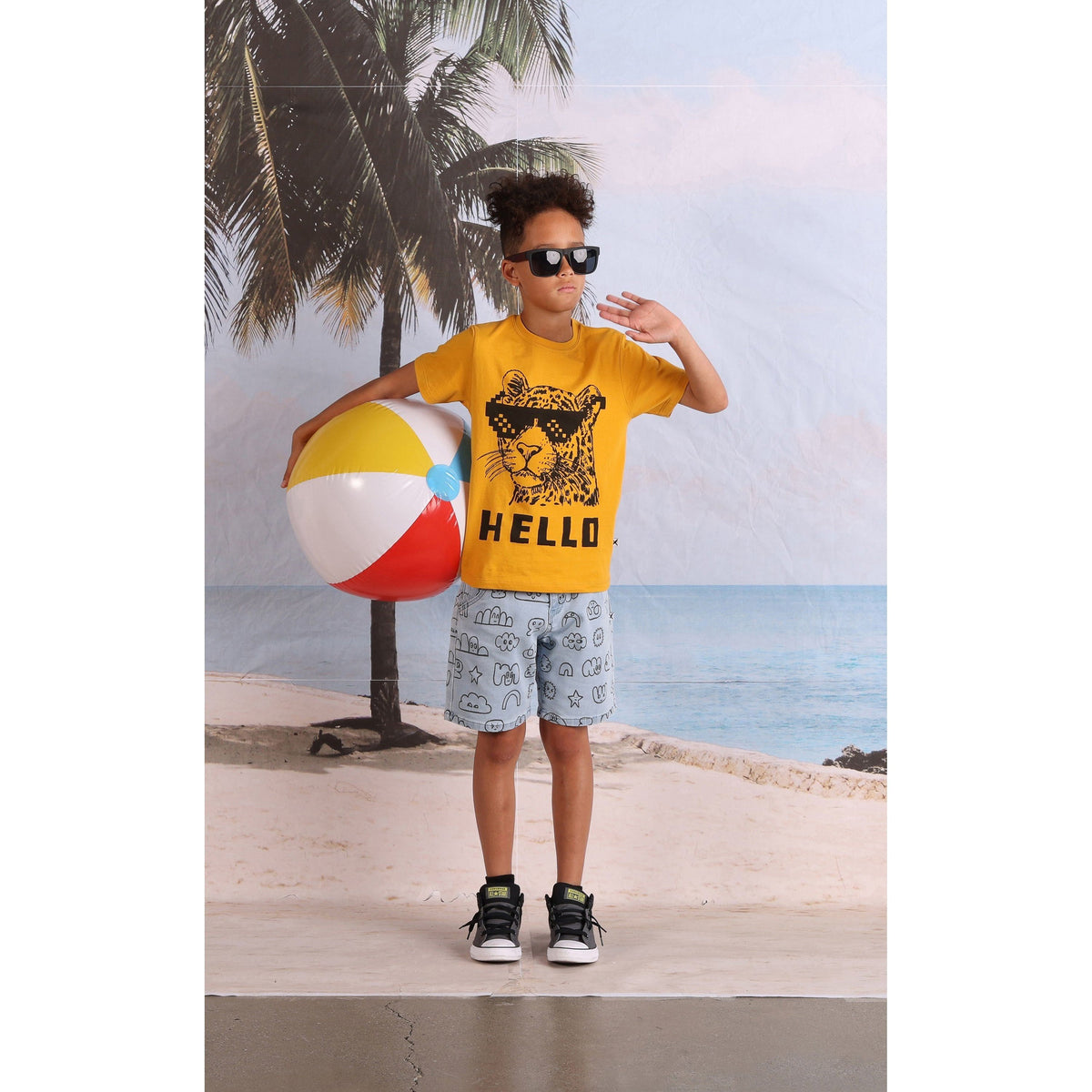 Hello Leopard Bye Bear Tee- Mustard