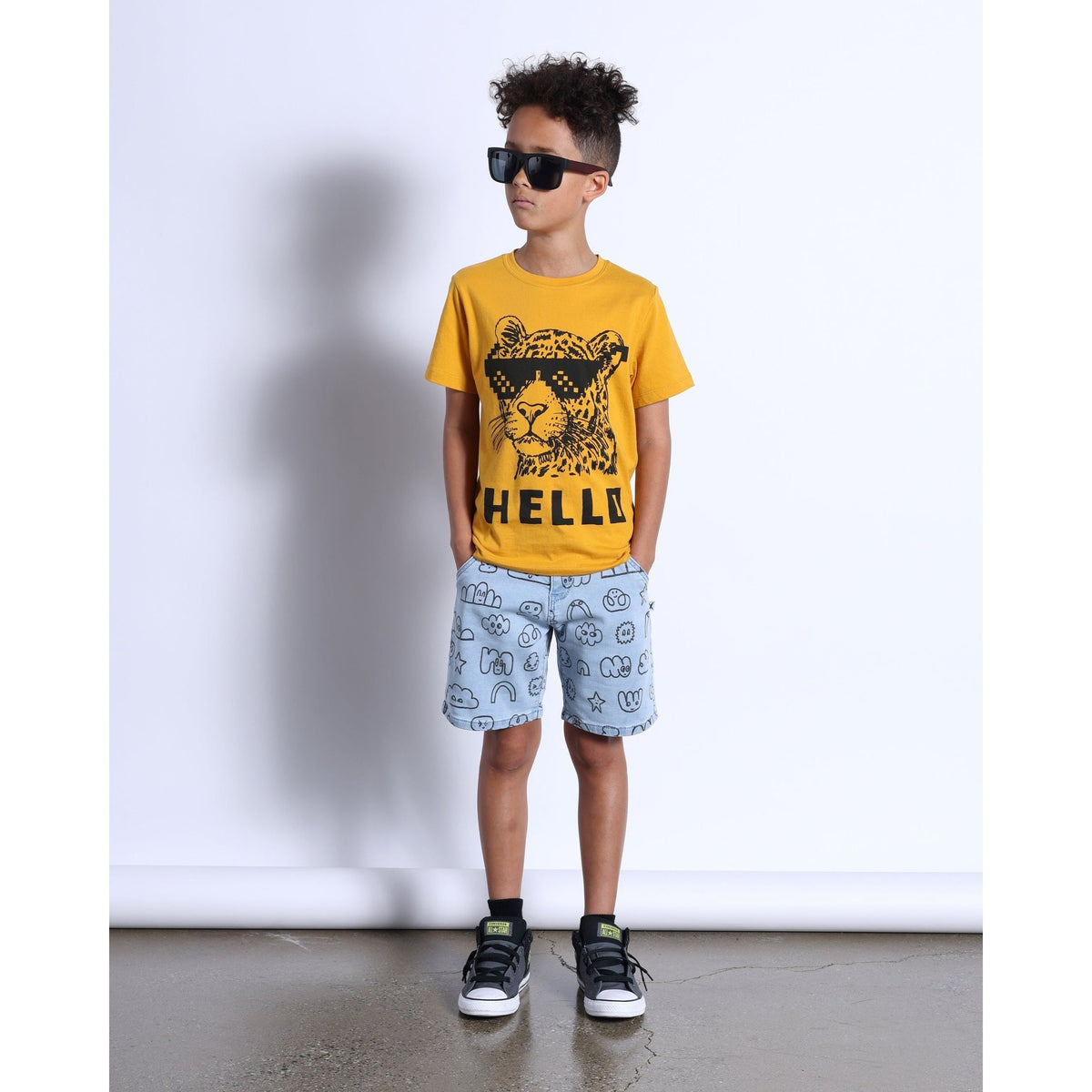 Hello Leopard Bye Bear Tee- Mustard