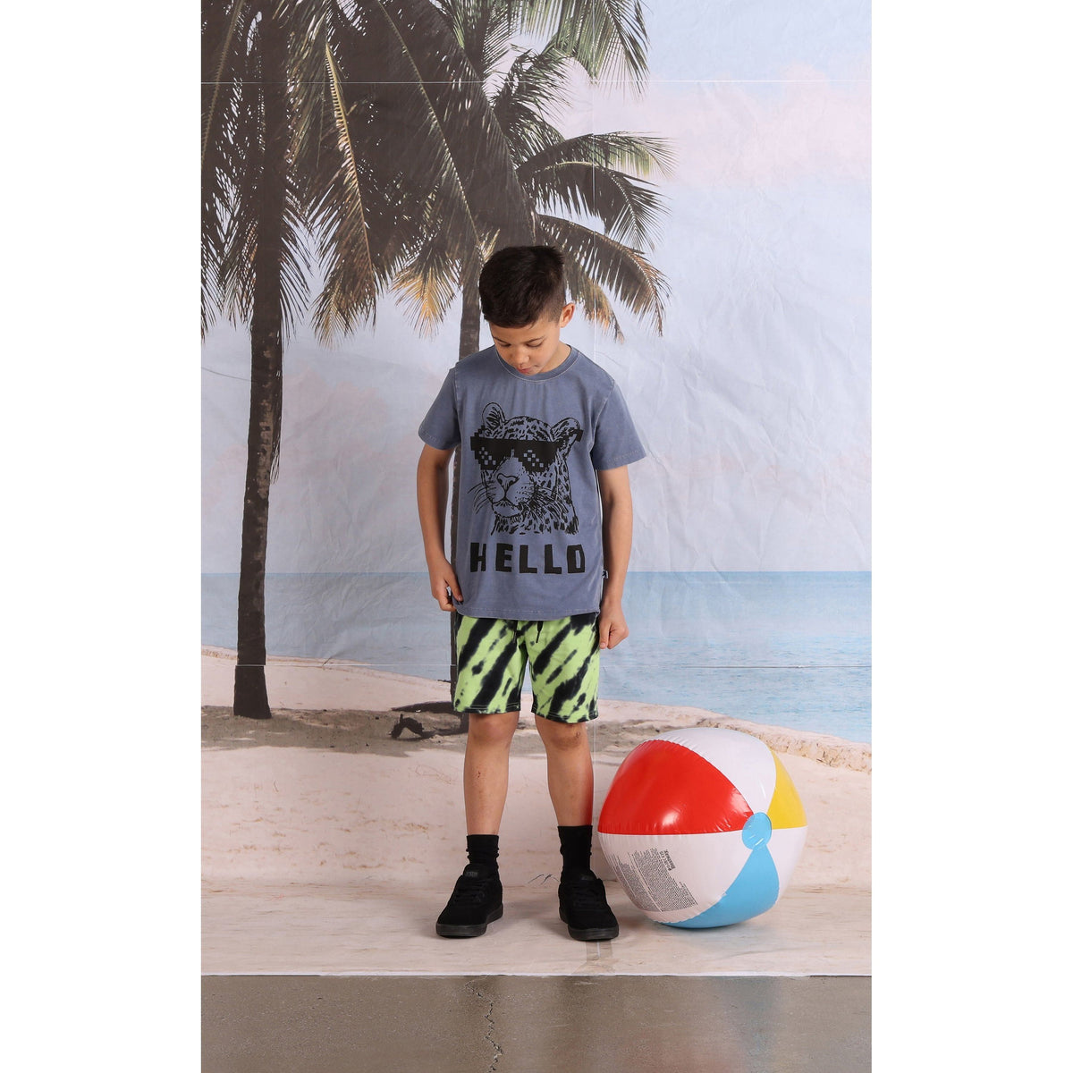 Hello Leopard Bye Bear Tee- Midnight Wash