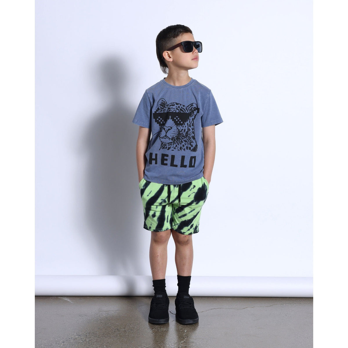 Hello Leopard Bye Bear Tee- Midnight Wash