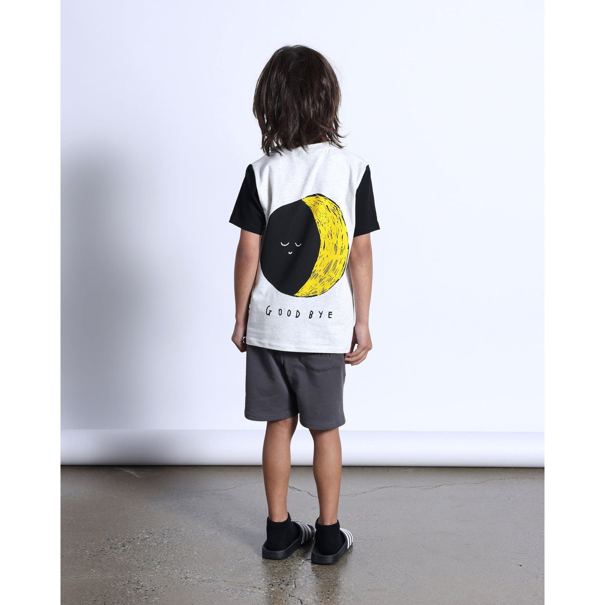Hello Sun Goodbye Moon Tee- White Marle/Black