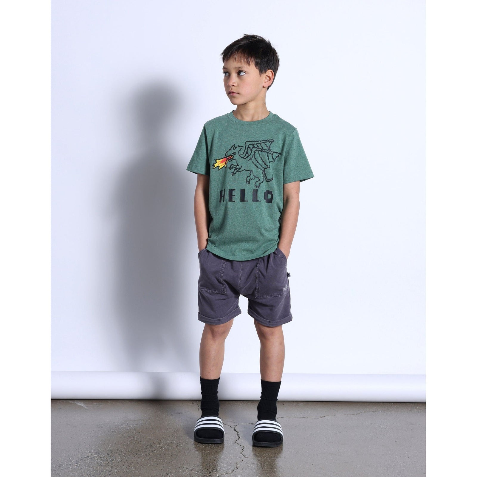 Pixelled Dragon Tee- Forest Marle