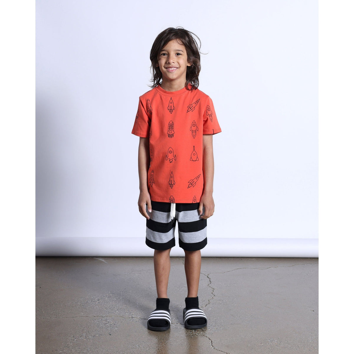 Duo Short- Black/Grey Marle Stripe