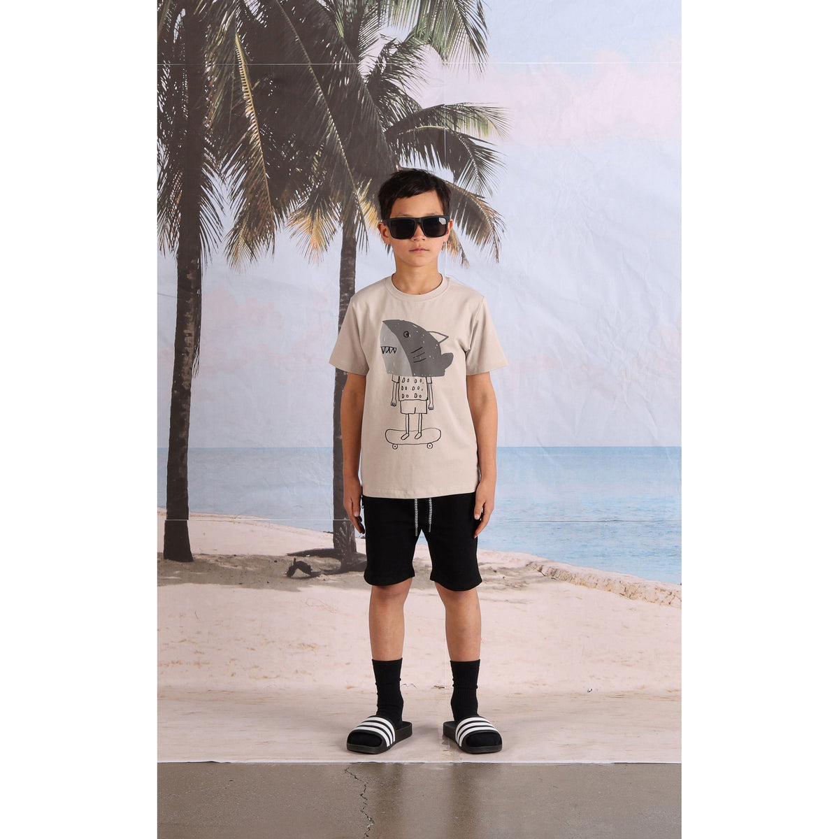 Shark Mask Tee- Chalk