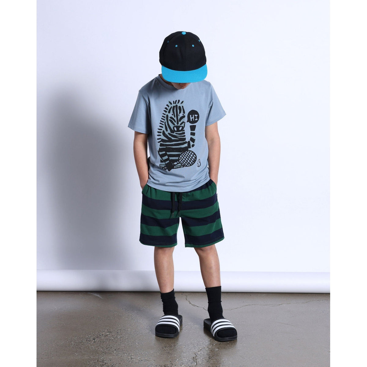 Sports Zebra Tee- Denim Marle