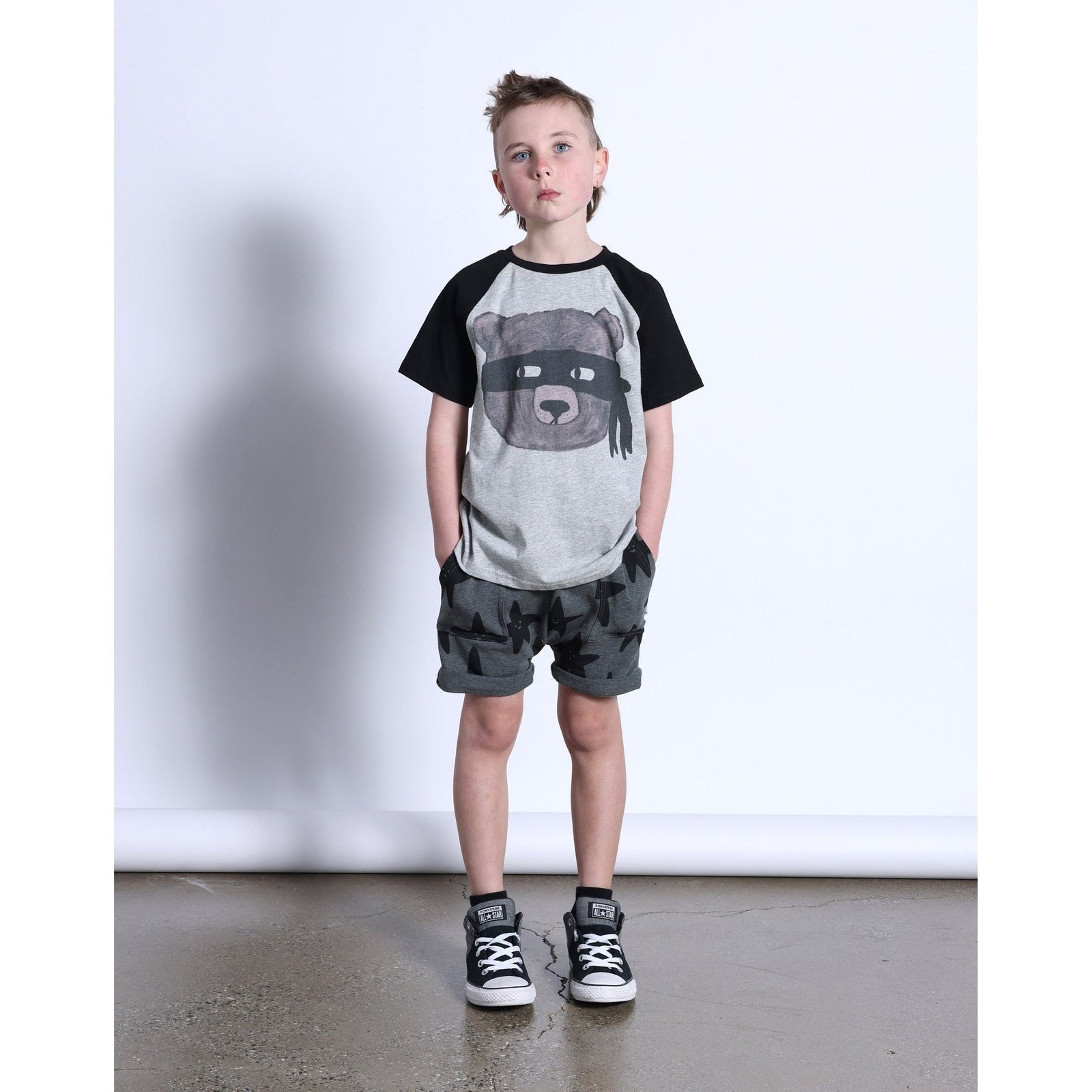 Bear In Disguise Tee- Grey Marle/Black