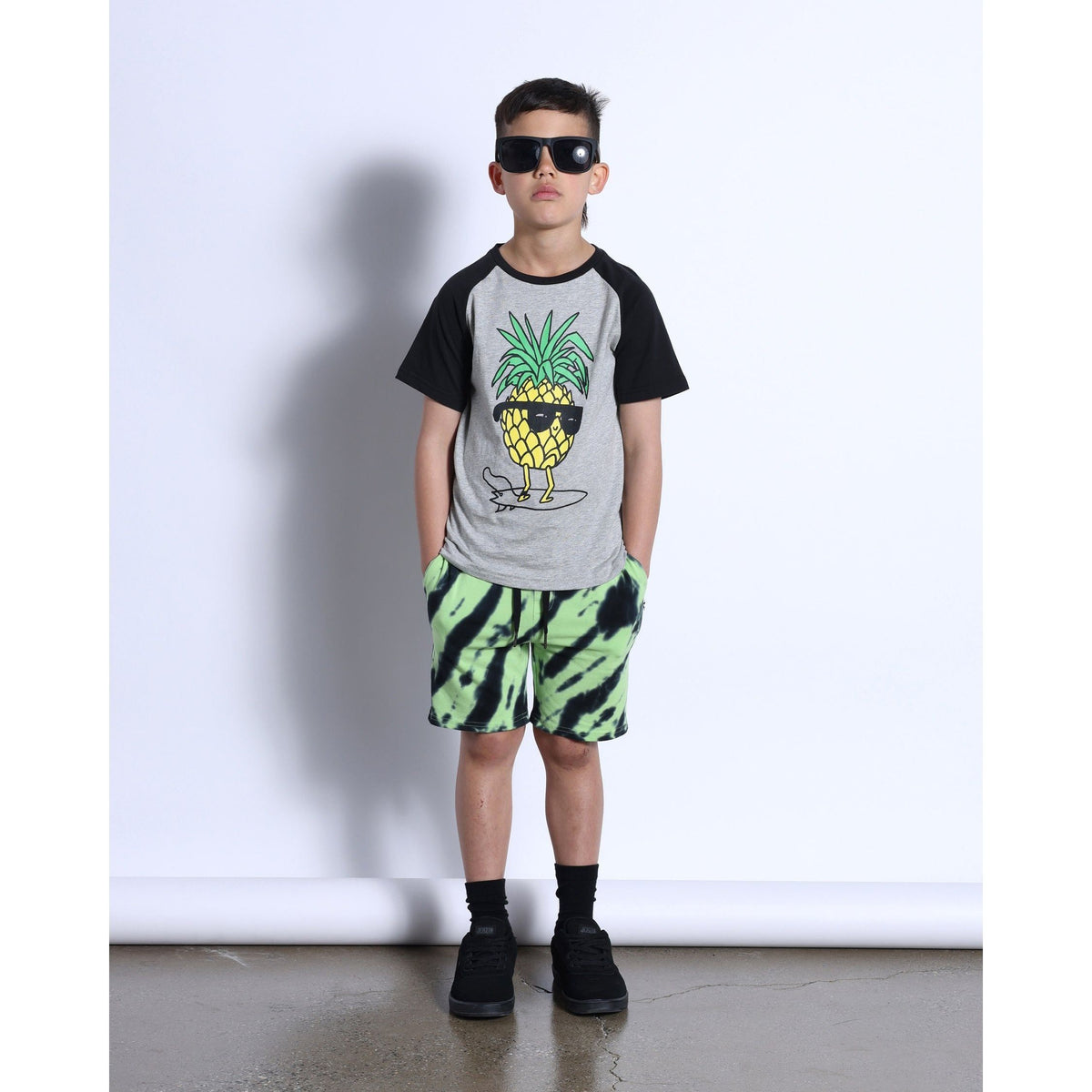 Cool Pineapple Tee- Grey Marle/Black