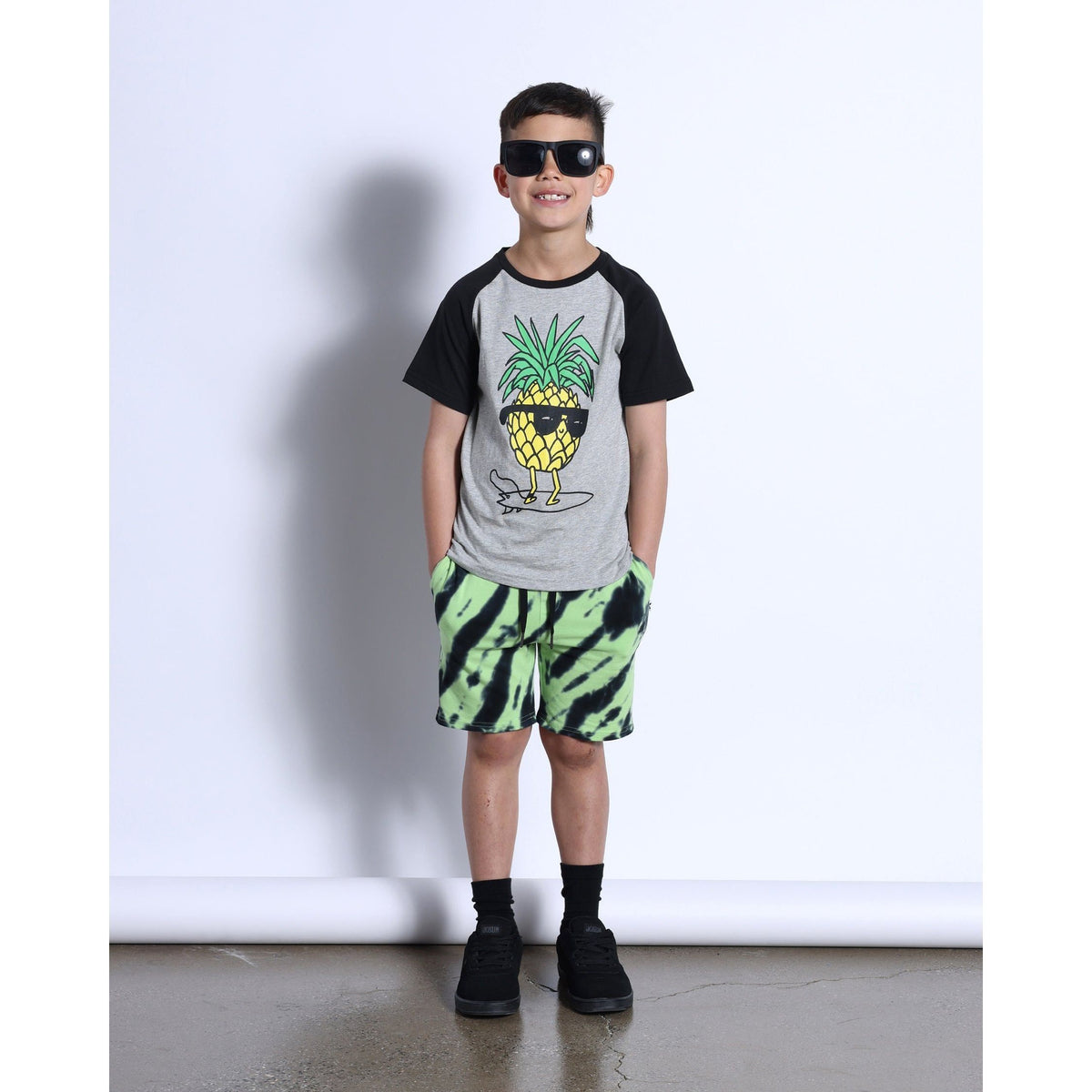 Cool Pineapple Tee- Grey Marle/Black