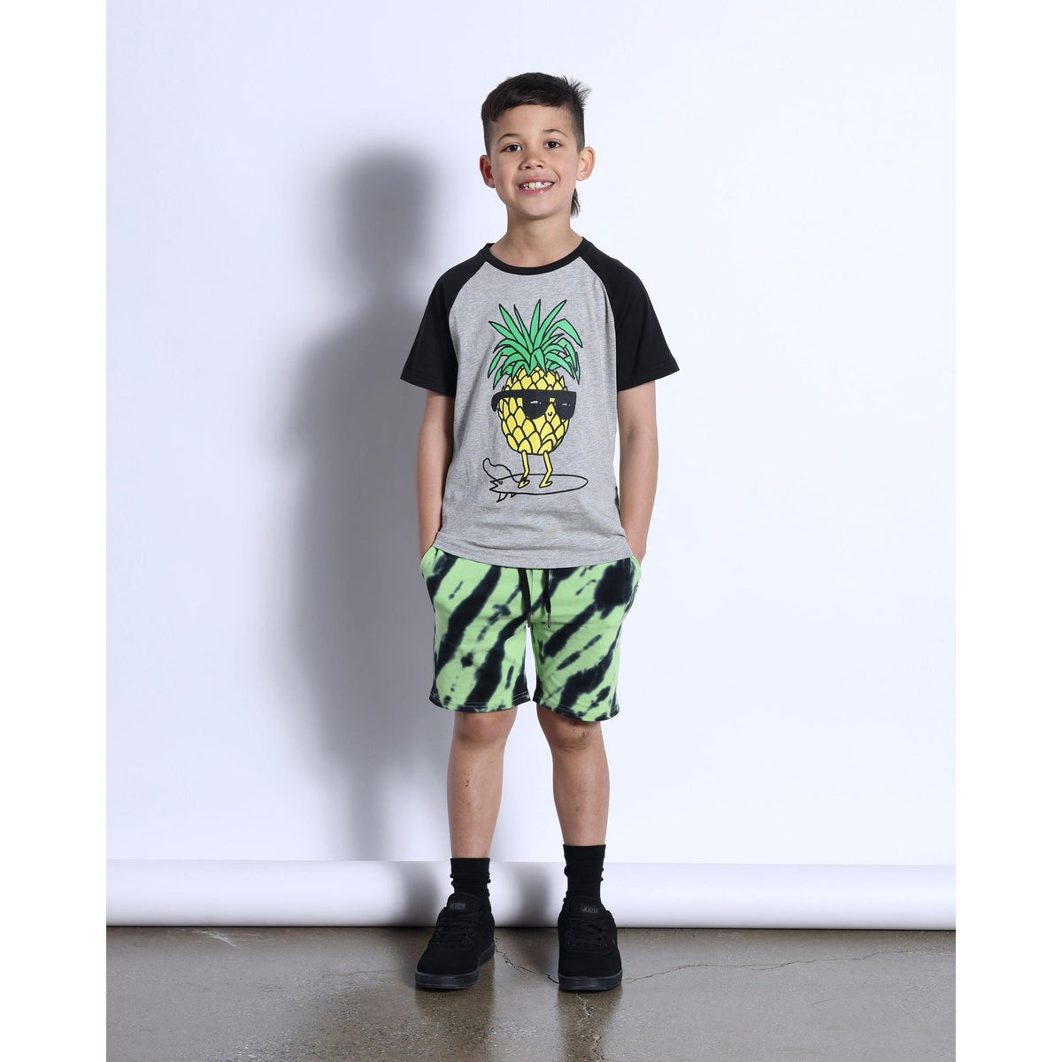 Cool Pineapple Tee- Grey Marle/Black