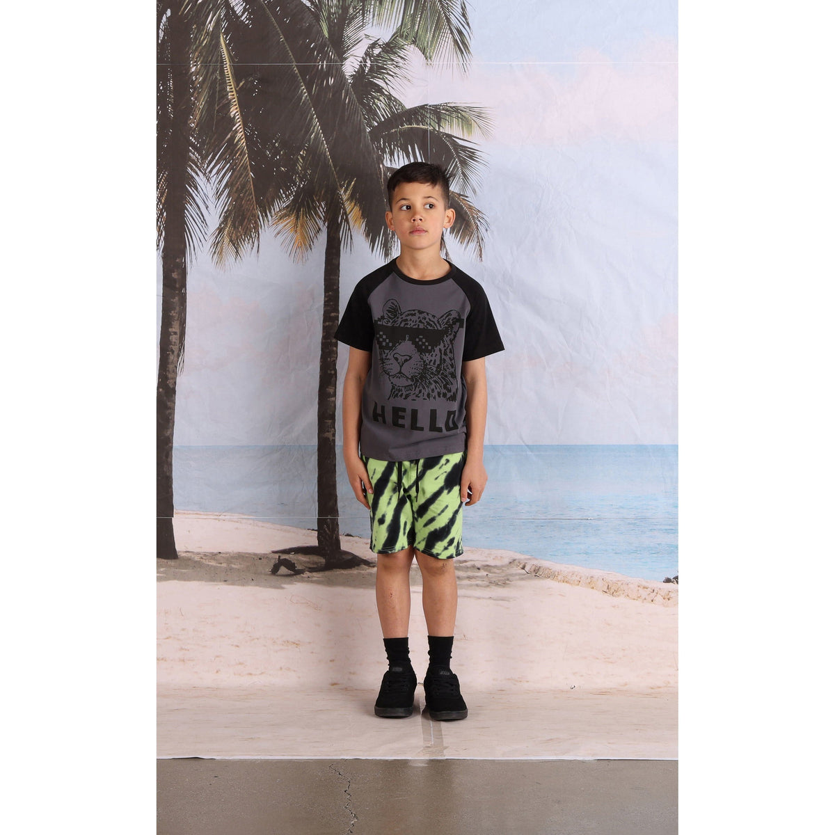 Hello Leopard Bye Bear Tee- Dark Grey/Black