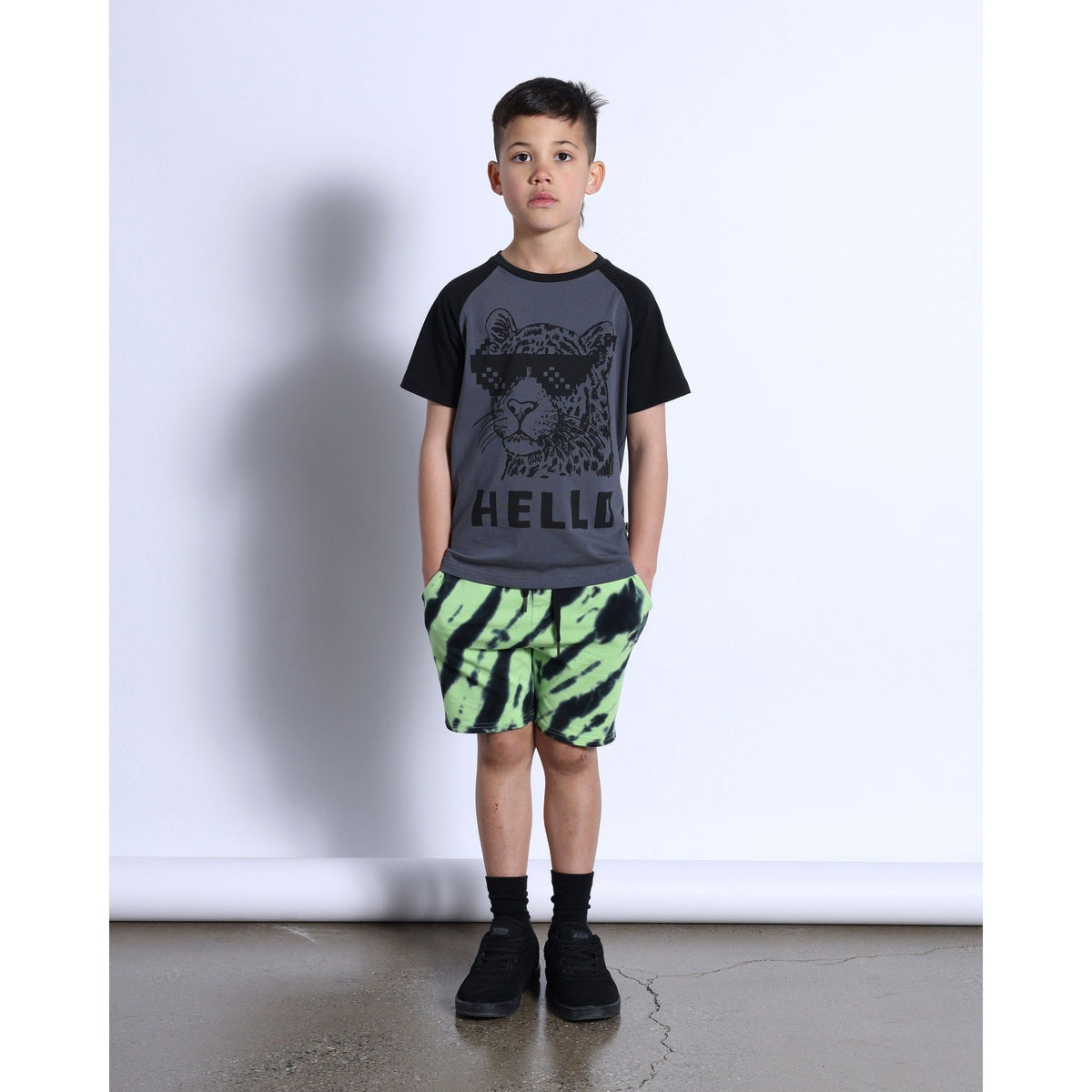 Hello Leopard Bye Bear Tee- Dark Grey/Black