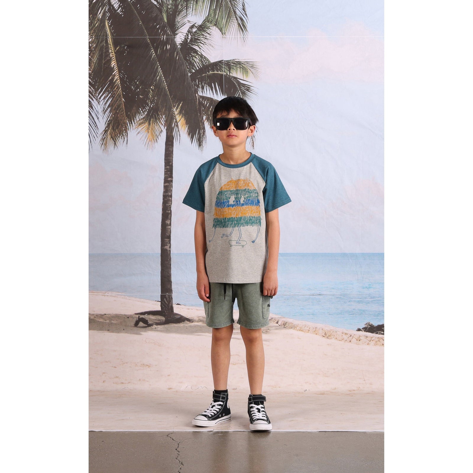 Shaggy Skater Tee- Grey Marle/Teal