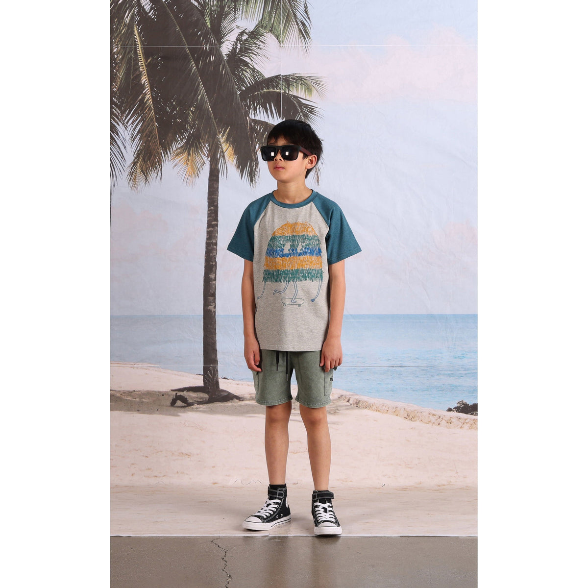 Shaggy Skater Tee- Grey Marle/Teal