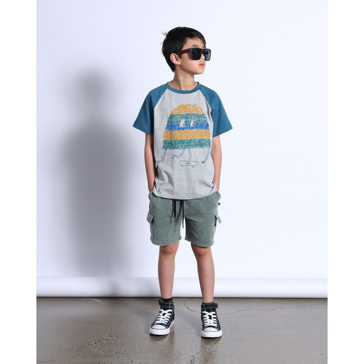 Shaggy Skater Tee- Grey Marle/Teal