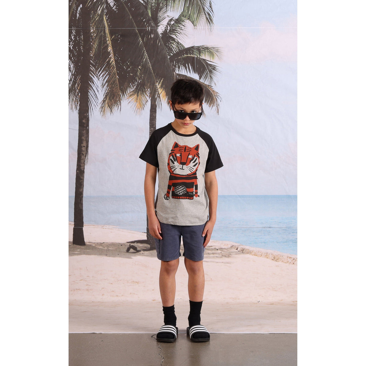 Sports Tiger Tee- Grey Marle/Black