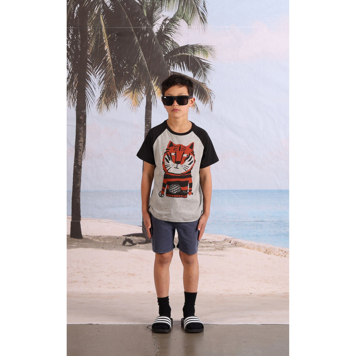 Sports Tiger Tee- Grey Marle/Black