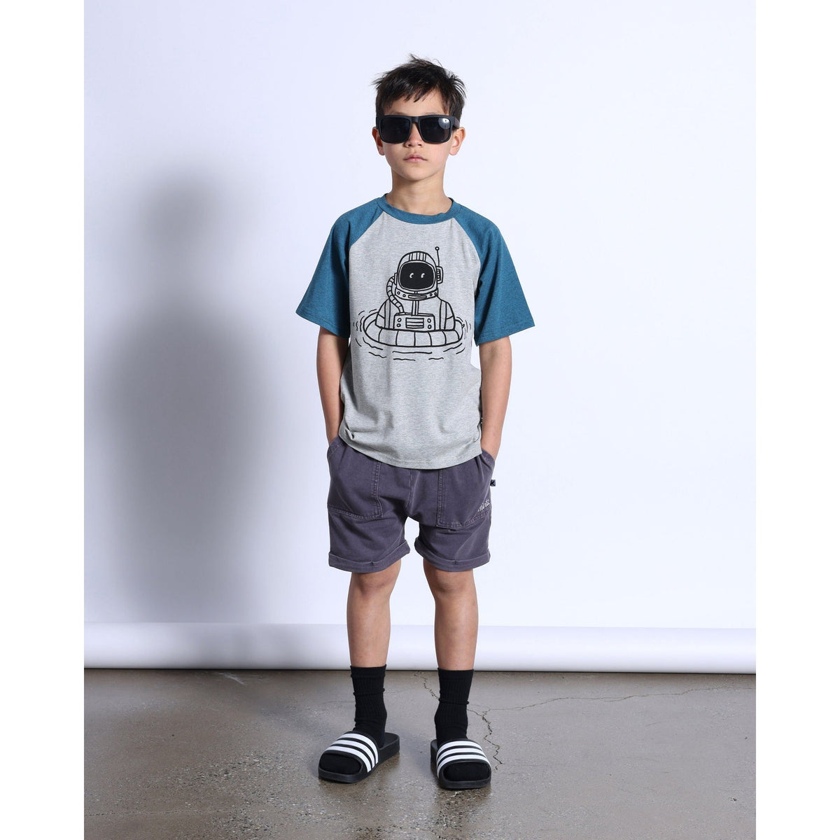 Swimming Astronaut Tee- Grey Marle/Teal
