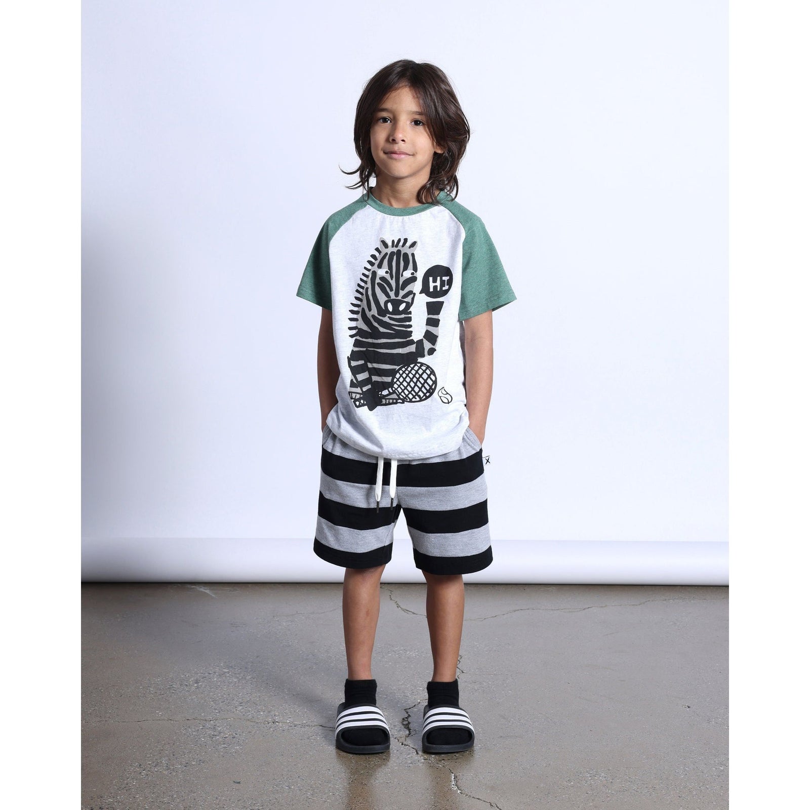 Sports Zebra Tee- White Marle/Forest Marle