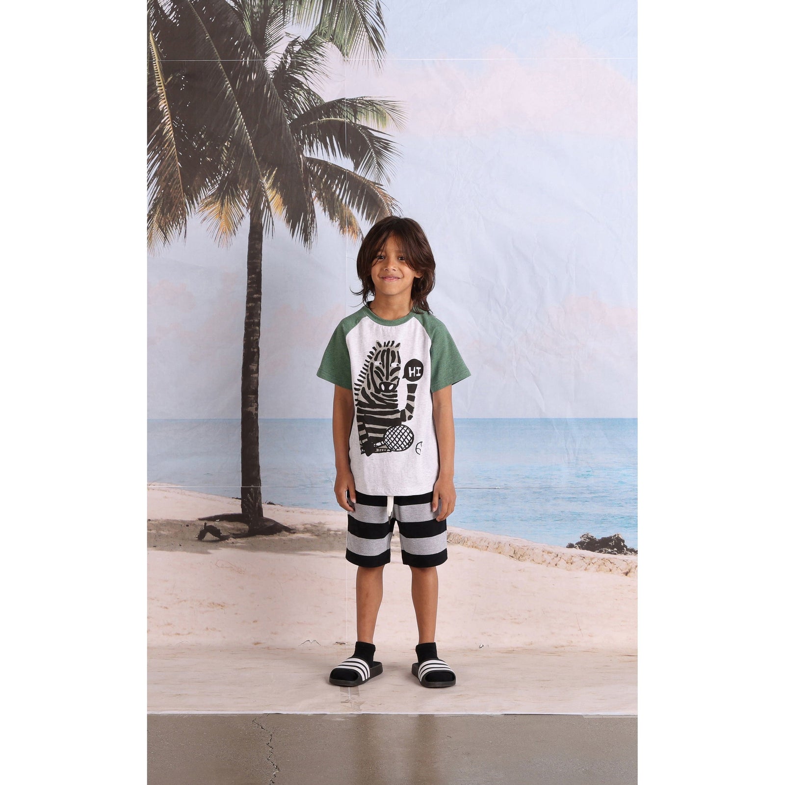 Sports Zebra Tee- White Marle/Forest Marle