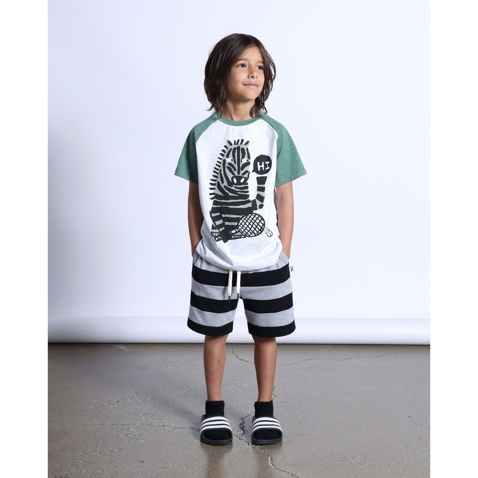 Sports Zebra Tee- White Marle/Forest Marle