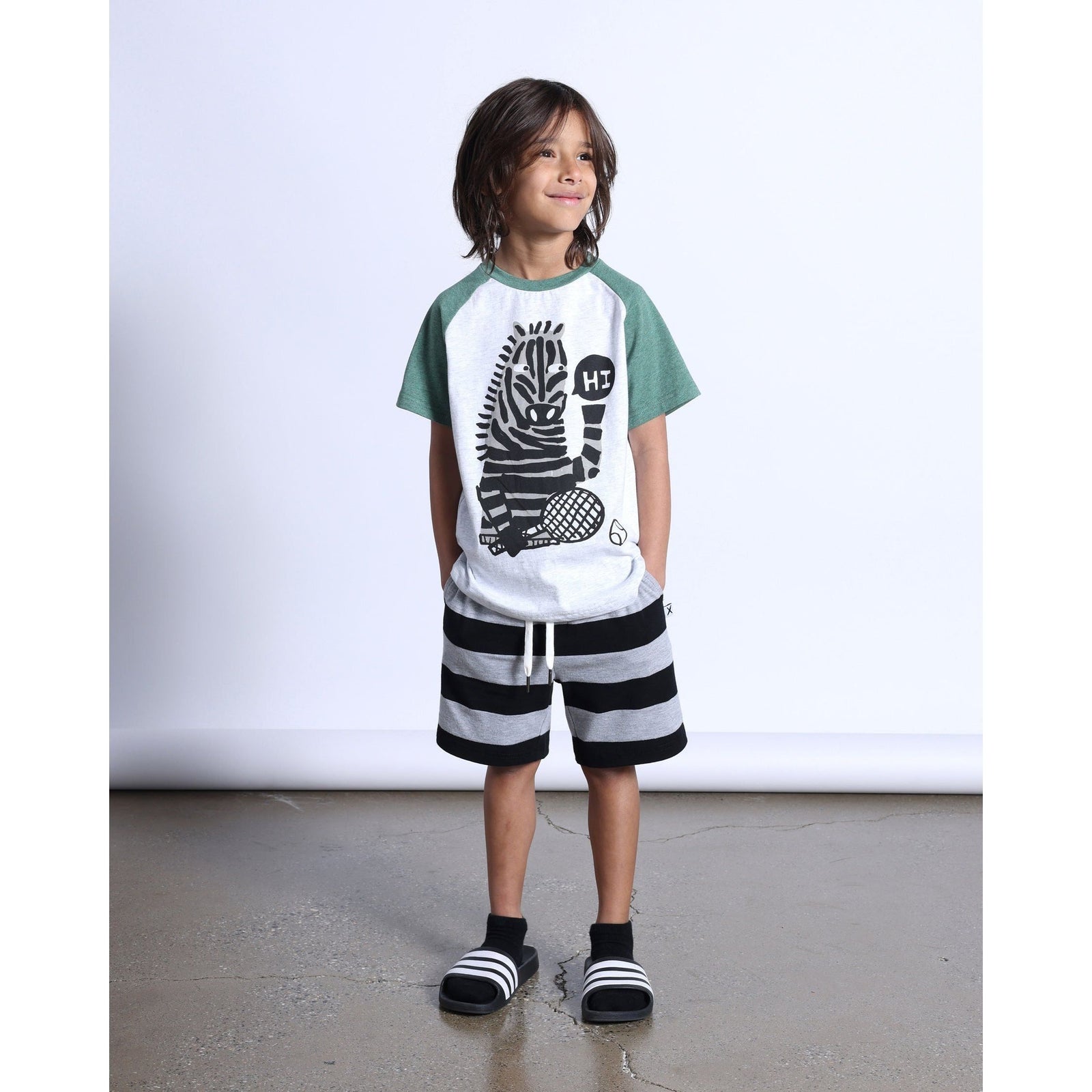 Sports Zebra Tee- White Marle/Forest Marle