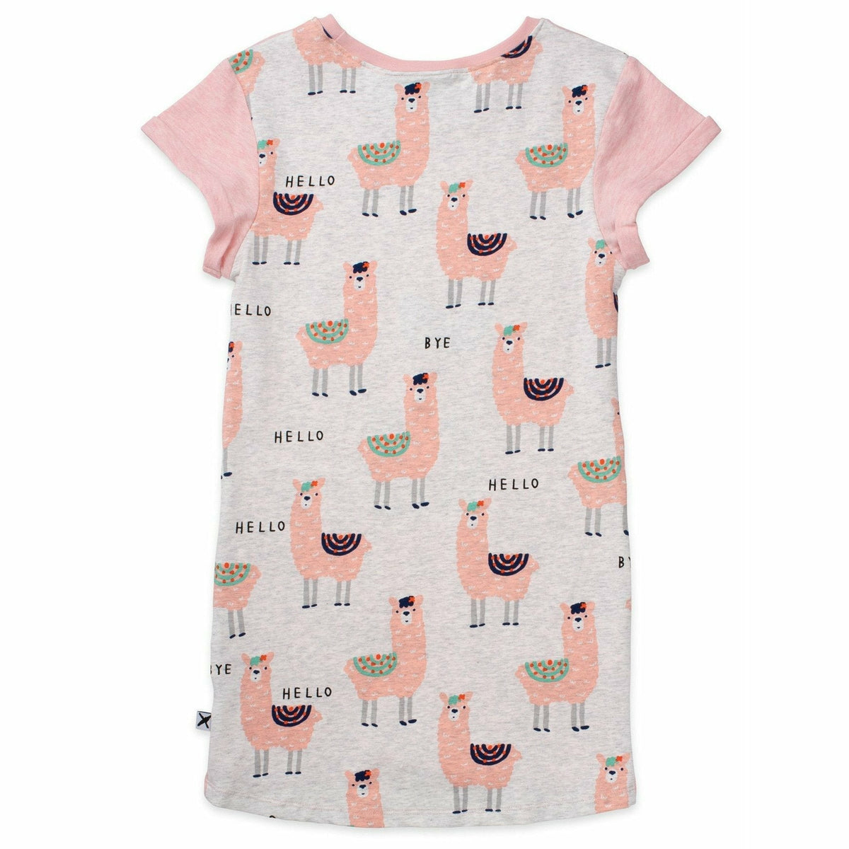 Hello Bye Llamas Dress - Pink Marle/White Marle