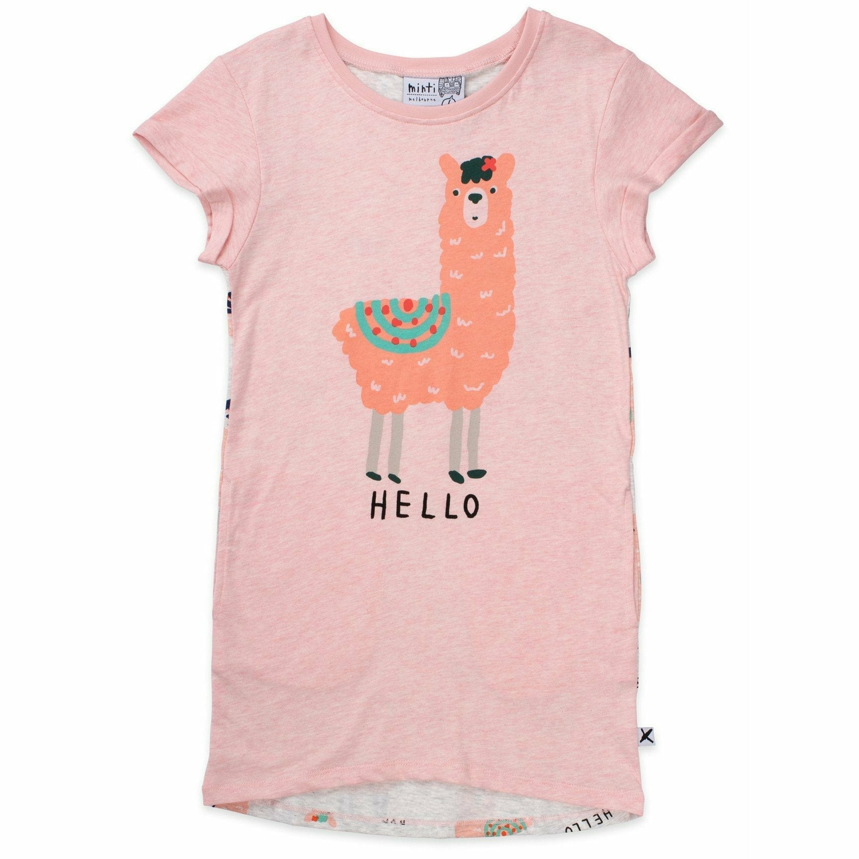 Hello Bye Llamas Dress - Pink Marle/White Marle