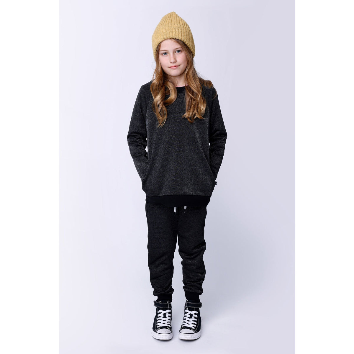 Box Pocket Sparkle Trackies - Black Sparkle