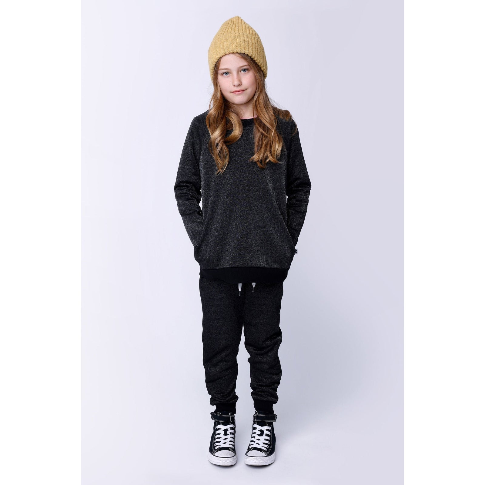 Box Pocket Sparkle Trackies - Black Sparkle