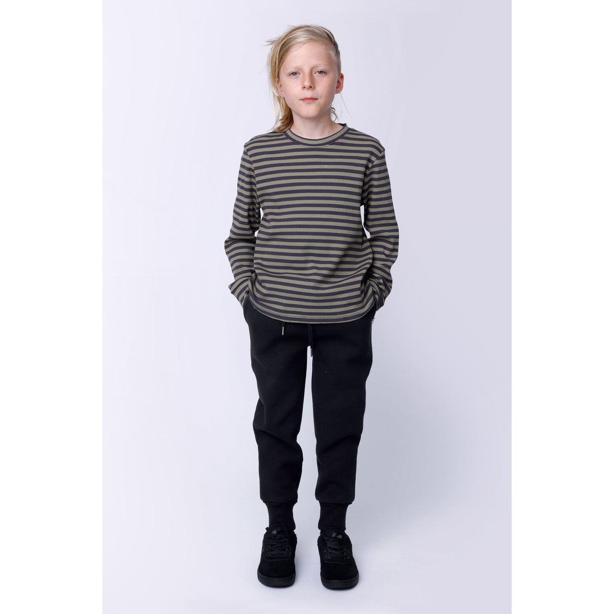Deluxe Rib Tee - Khaki/Grey Stripe