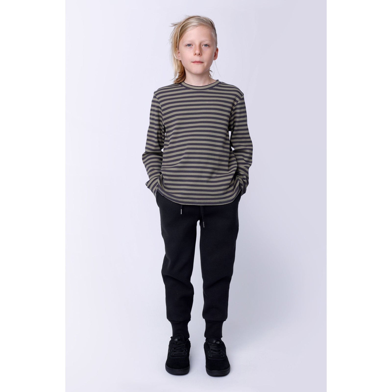 Deluxe Rib Tee - Khaki/Grey Stripe