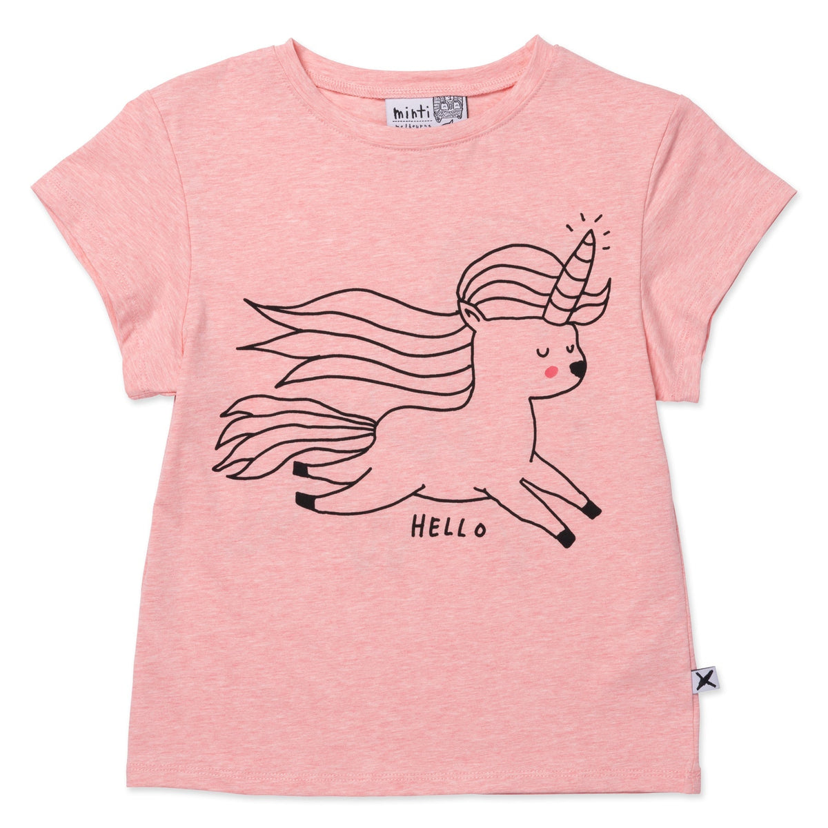 Hello Bye Unicorn Tee- Strawberry Marle