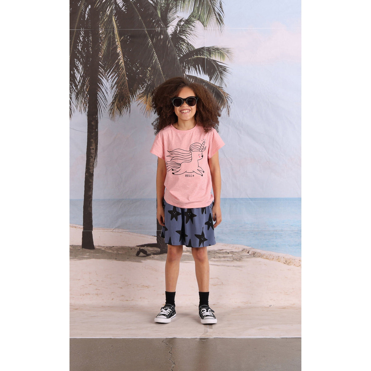 Hello Bye Unicorn Tee- Strawberry Marle