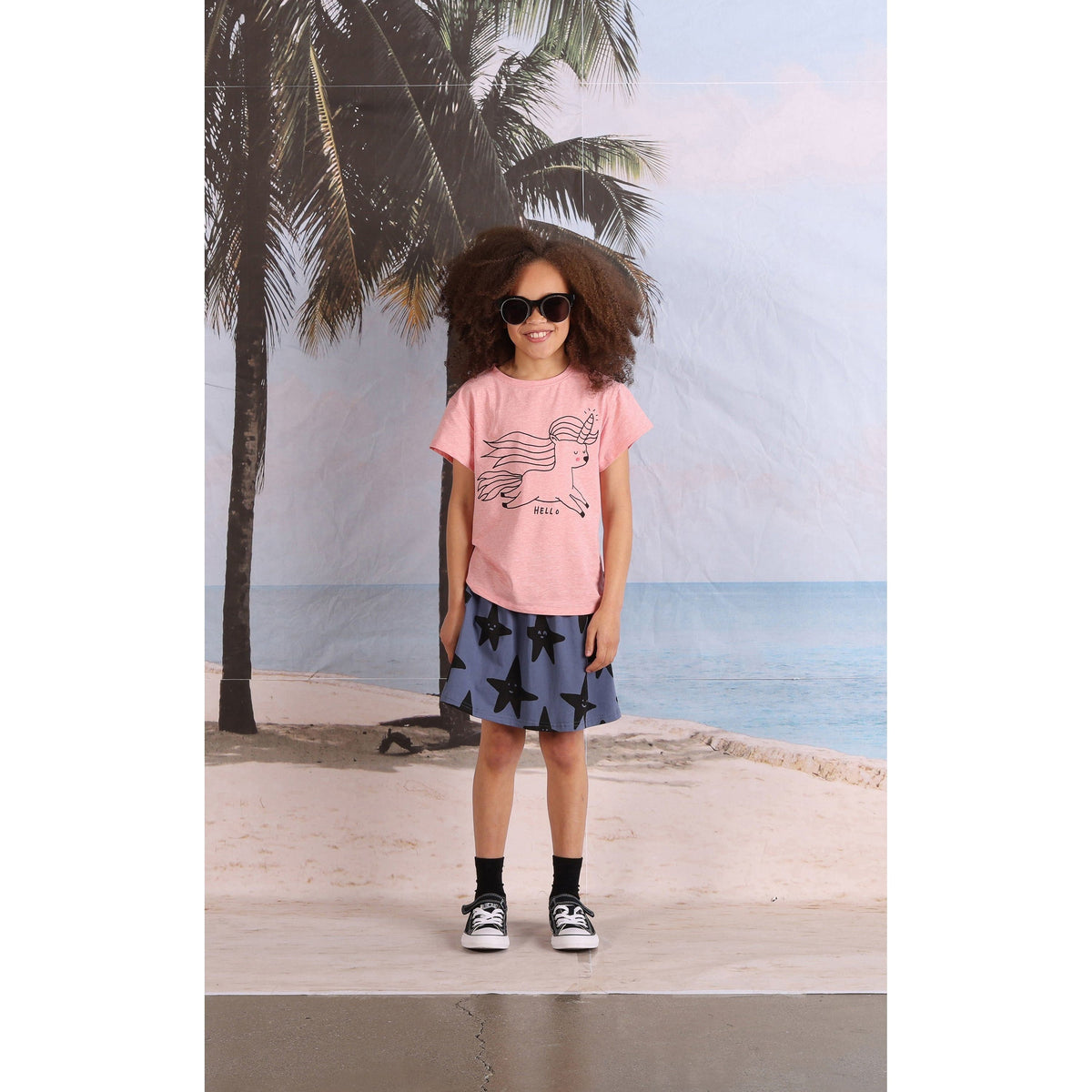 Hello Bye Unicorn Tee- Strawberry Marle
