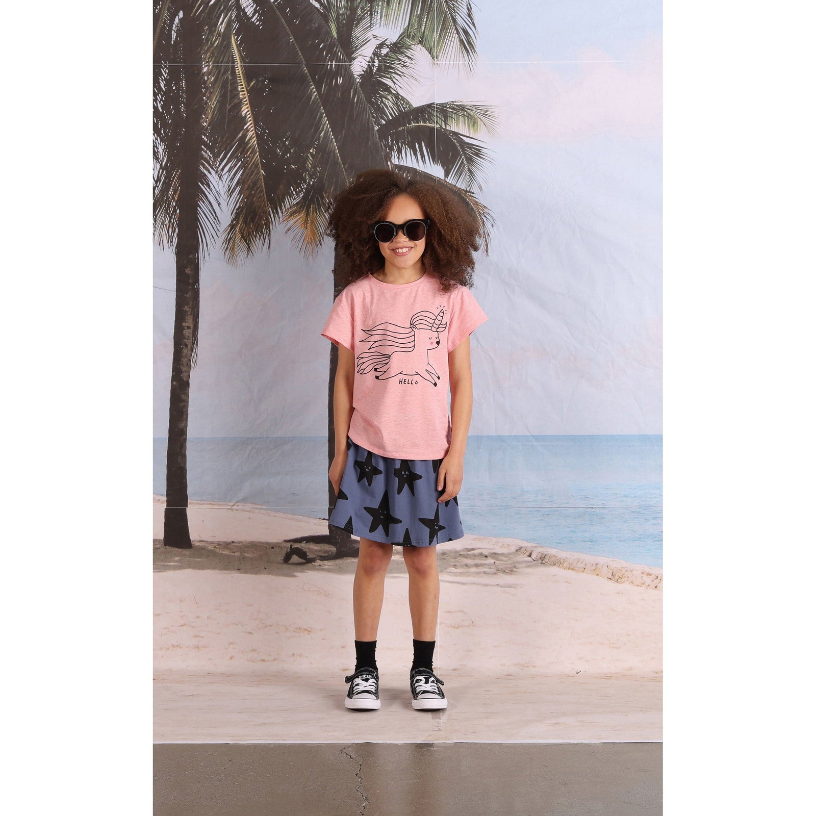 Hello Bye Unicorn Tee- Strawberry Marle